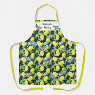 Lemons & Bluebirds Vintage Pattern Custom Navy Apron