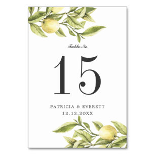 Lemons boho WEDDING Personalised Table Number