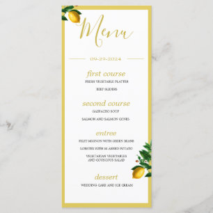 Lemons Botanical Green Yellow Summer Monogram Menu
