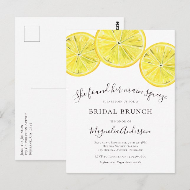 Lemons Bridal Brunch Invitation Postcard (Front/Back)