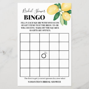 Lemons Bridal Shower Bingo Game Card