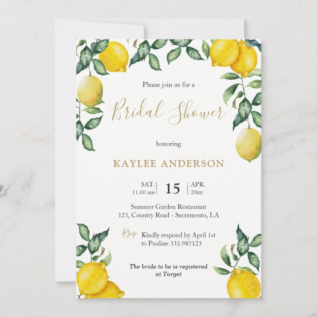 Lemons Bridal Shower invitation card (Front)