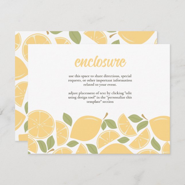 Lemons Bridal Shower Invitation Insert (Front/Back)