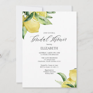 Lemons Bridal Shower Invitation Watercolor
