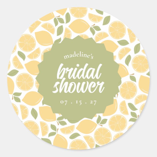 Lemons Bridal Shower or Wedding Personalised Classic Round Sticker (Front)