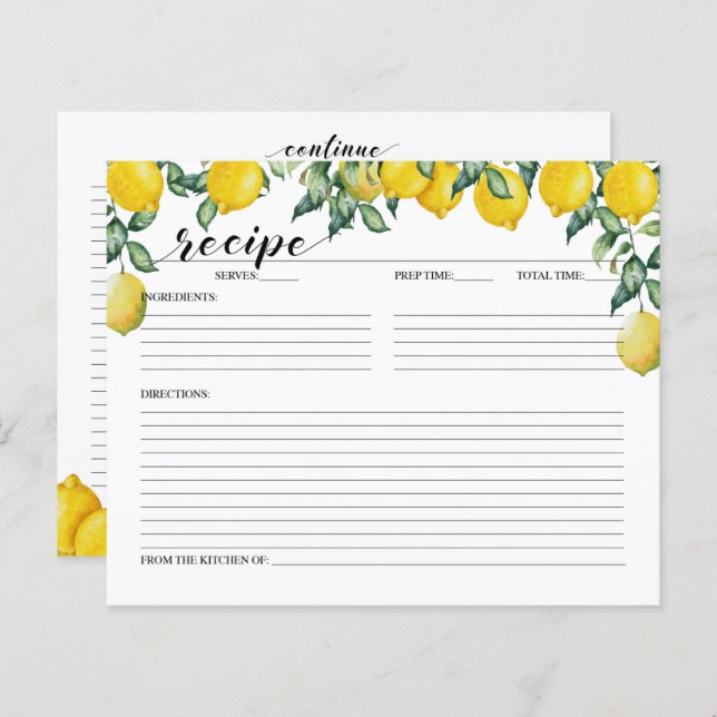 Lemons Bridal Shower Recipe Card (Front/Back)