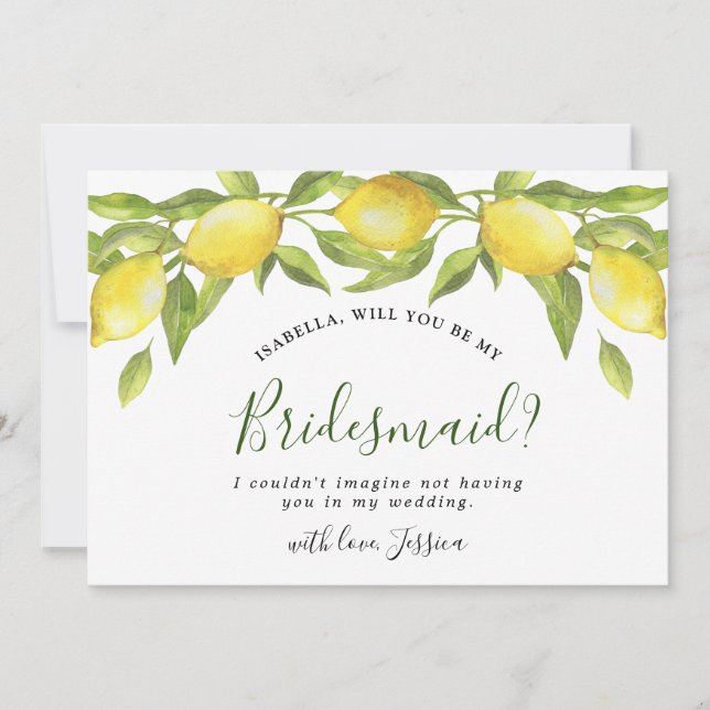 Lemons Bunch Will You Be My Bridesmaid Invitation (Front)