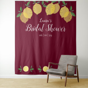 Lemons Burgundy Bridal Shower Photo Booth Backdrop Tapestry
