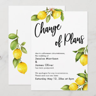 Lemons Change of Plans Postponed Wedding Card