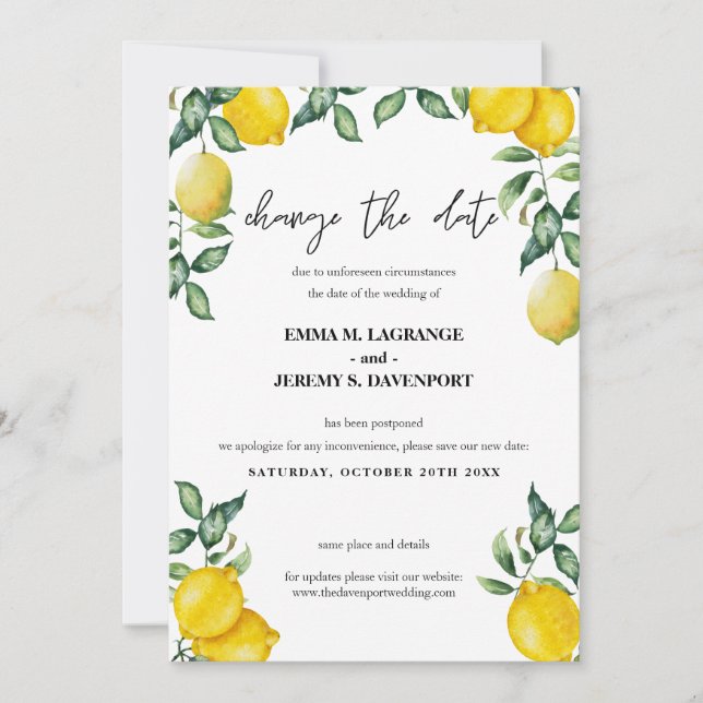 Lemons Change the date wedding Save The Date (Front)