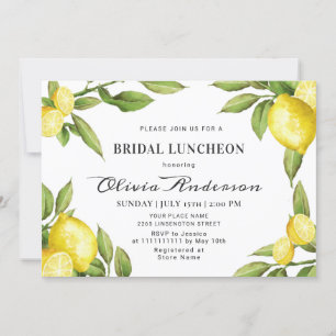 Lemons Chic Greenery  Watercolor Bridal Luncheon Invitation