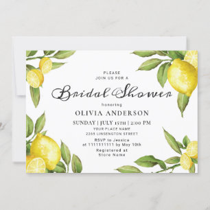 Lemons Chic Greenery  Watercolor Bridal Shower Invitation
