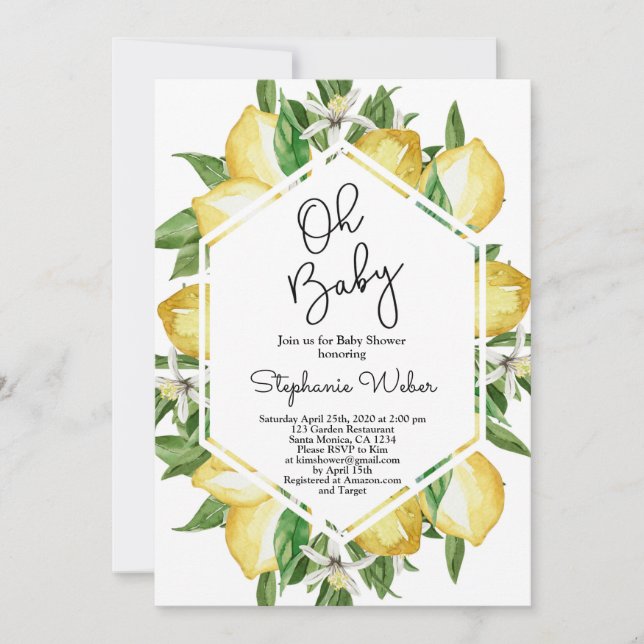 Lemons citrus Baby shower Invitation (Front)