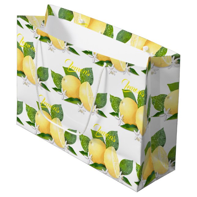 Lemons Citrus Fruit Botanical Large Gift Bag (Front Angled)