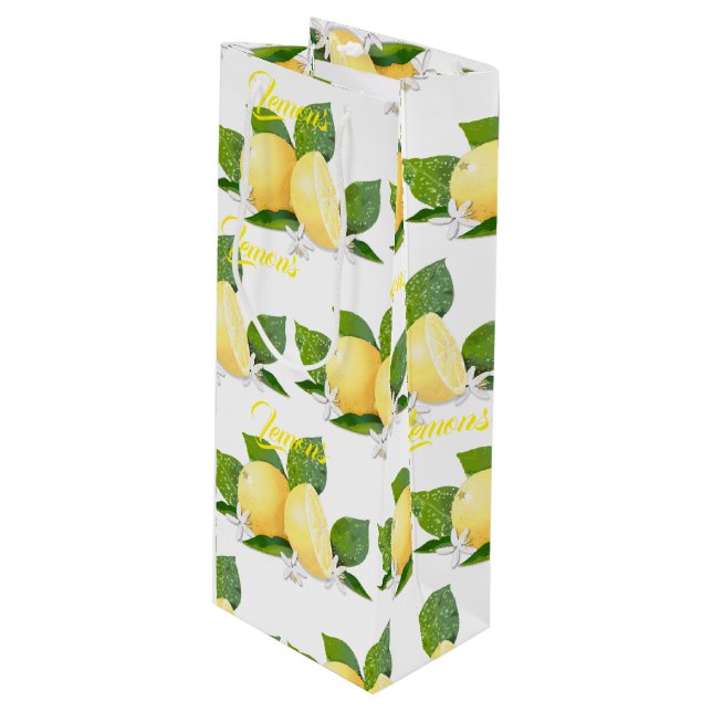 Lemons Citrus Fruit Botanical Wine Gift Bag (Front Angled)