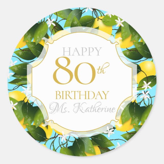 Lemons Citrus Fruit Floral Birthday Party Classic Round Sticker (Front)