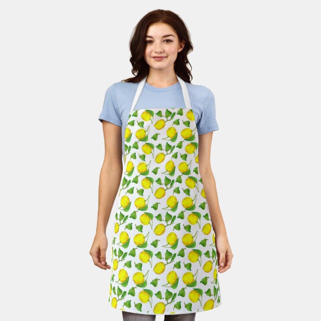 Lemons Citrus Fruit Watercolor Leaves Apron (Worn)