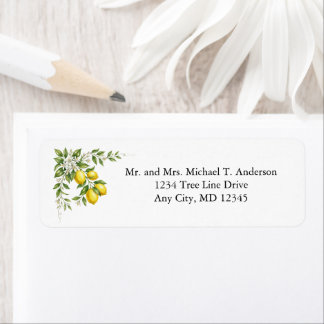 Lemons Citrus Fruit White Florals Return Address