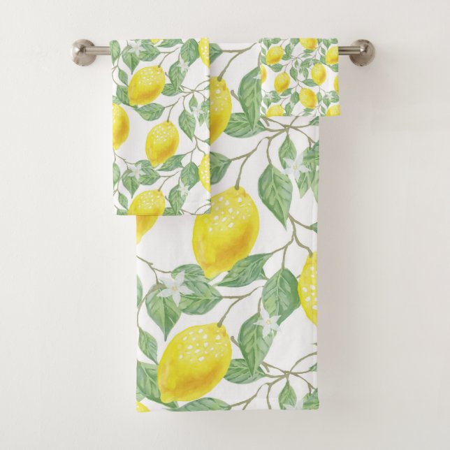 Lemons Citrus Fruit Yellow Pattern Trendy Bath Towel Set (Insitu)
