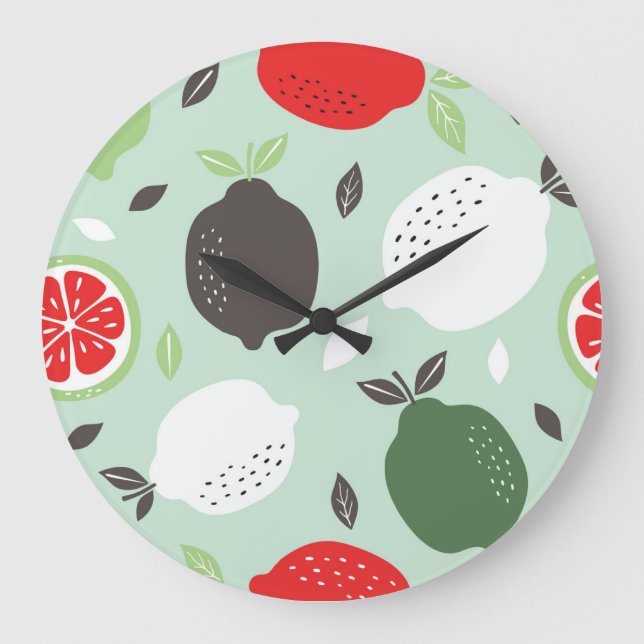 Lemons Citrus Fruits Vintage Wallpaper Large Clock (Front)