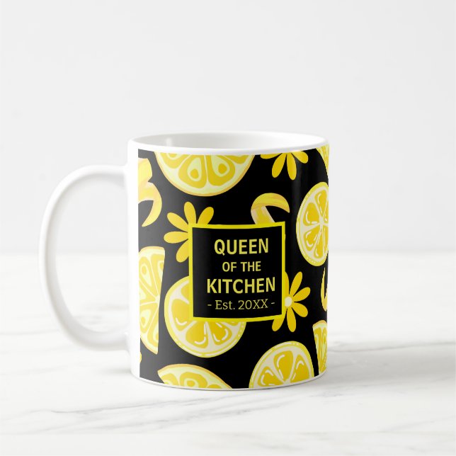 lemons citrus lemonade chef cute yellow black coffee mug (Left)
