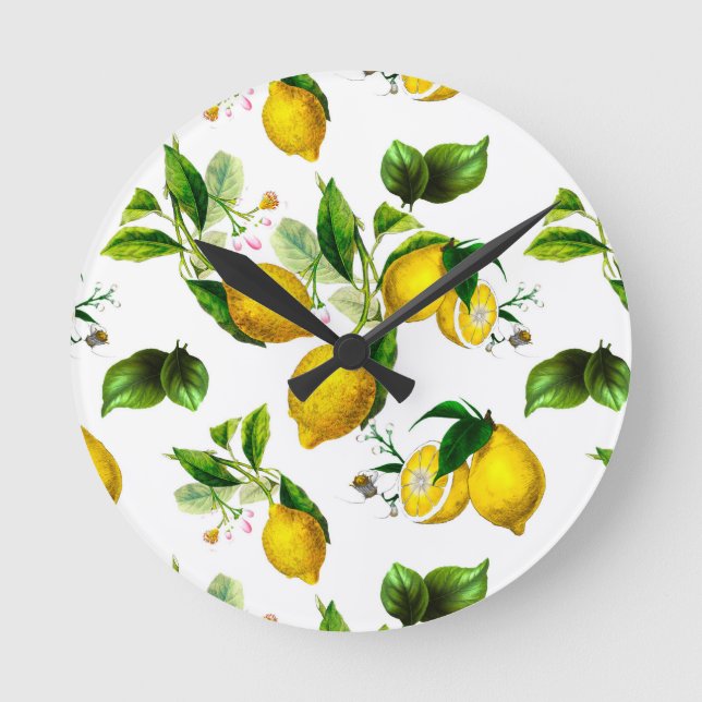 Lemons,citrus,mediterranean art  round clock (Front)