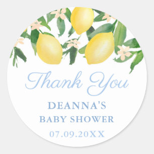 Lemons Citrus Pale Blue Boy Baby Shower Thank You Classic Round Sticker