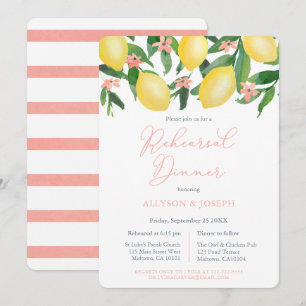 Lemons Citrus Pink Wedding Rehearsal and Dinner Invitation