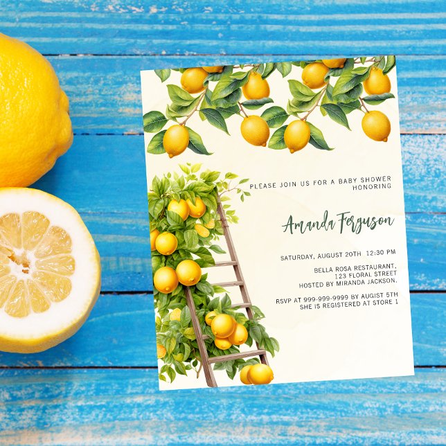 Lemons citrus yellow budget baby shower invitation (Creator Uploaded)