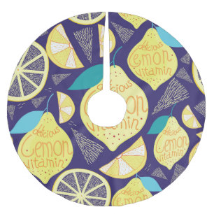 Lemons Cloves: Dark Blue Bright Pattern Brushed Polyester Tree Skirt