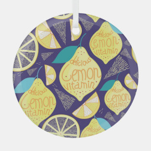 Lemons Cloves: Dark Blue Bright Pattern Glass Tree Decoration