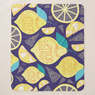 Lemons Cloves: Dark Blue Bright Pattern Sherpa Blanket
