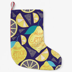 Lemons Cloves: Dark Blue Bright Pattern Small Christmas Stocking