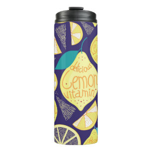 Lemons Cloves: Dark Blue Bright Pattern Thermal Tumbler