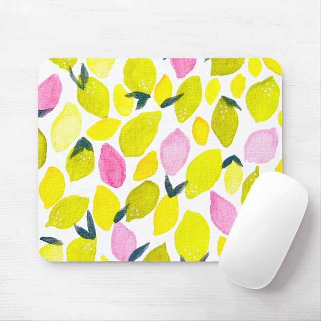 Lemons cute watercolor mouse mat (With Mouse)