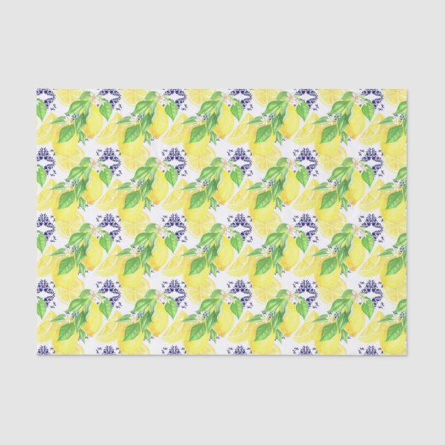 Lemons Damask Pattern Tissue Paper (Front)