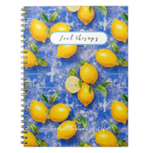 Lemons Dancing on Blue Antique Tiles