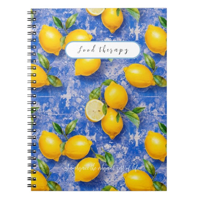 Lemons Dancing on Blue Antique Tiles  Notebook (Front)