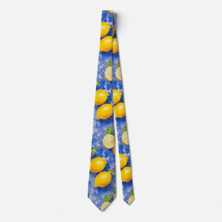 Lemons Dancing on Blue Antique Tiles  Tie