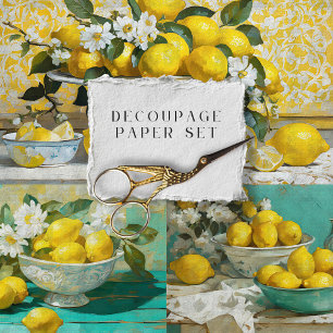 Lemons Elegant Rustic Vintage Texture Decoupage Wrapping Paper Sheet