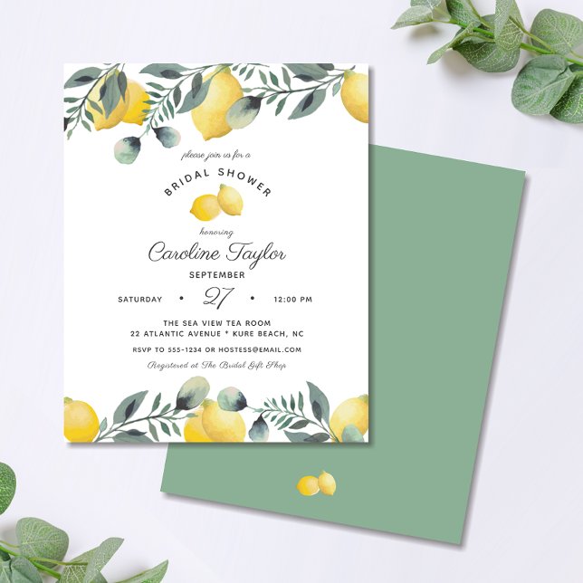 Lemons Eucalyptus Budget Bridal Shower Invitation (Creator Uploaded)