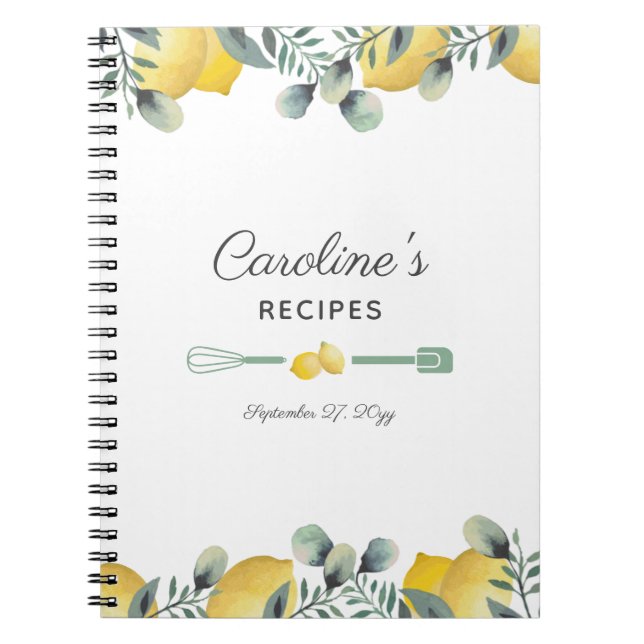 Lemons & Eucalyptus Recipe Cookbook Notebook (Front)