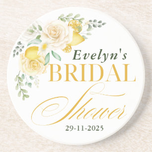 lemons Eucalyptus Rose Citrus Bridal Shower Coaster