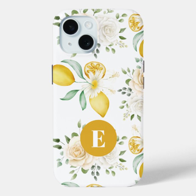  lemons Eucalyptus Soft Blush Roses Monogram Case-Mate iPhone Case (Back)