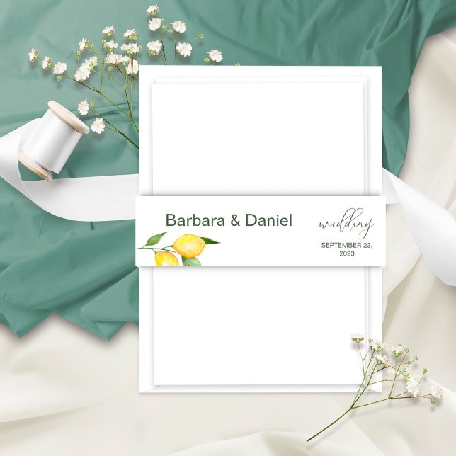 Lemons Eucalyptus Yellow Flowers Belly Band Invitation Belly Band (Creator Uploaded)