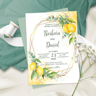 Lemons Eucalyptus Yellow Flowers Wedding  Invitation