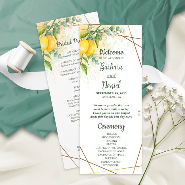 Lemons Eucalyptus Yellow Flowers Wedding Program Programme (Creator Uploaded)