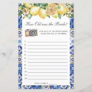 Lemons Floral Bridal How Old Was the Bride Game 