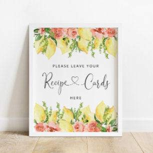 Lemons Floral Bridal Shower sign Recipe Cards Here