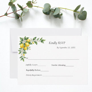 Lemons Floral Greenery Traditional Formal Wedding RSVP Card